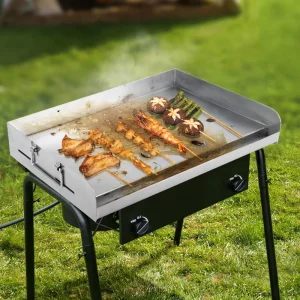 Stainless Steel Half Grooved Teppanyaki Hot Plate BBQ Frying Pan Grill Plate Stove Topper Plancha Flat Gas Top Griddle Plate