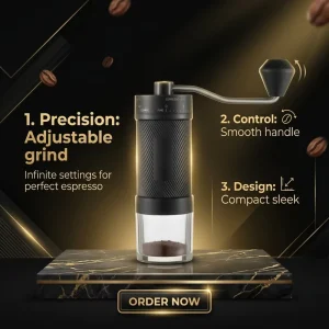 Stainless Steel Manual Coffee Grinder Hand Crank Burr Mill Adjustable Settings for Espresso Pour Over Drip Coffee