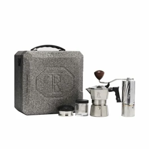 Stainless Steel Portable Travel Moka Pot Coffee Gift Set with EPP Case Grinder Bean Jar Distributor Tool Heat Conductive Plate