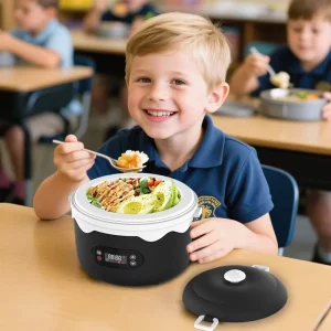Stainless Steel Round Lunch Box Food Heater With Insulated Bag Cordless Automatic Heating Lunch Box for Office Car Outdoor
