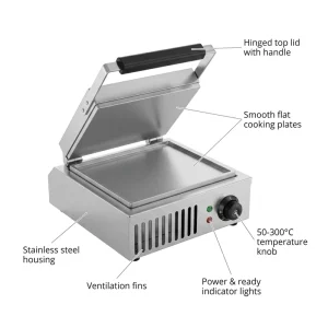 Stainless Steel Sandwich Maker 50 300C Adjustable Single Flat Plate Panini Toaster Press Commercial Countertop Snack Machine