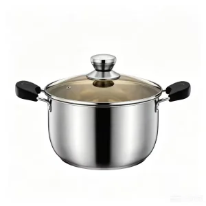 Stainless Steel Stock Pot with Glass Lid Double Handle Induction Compatible Soup Pot Cooking Pot for Home Kitchen