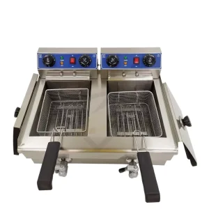 Stainless Steel Table Top Electric Deep Fryer Double Tank 20L for Fast Food Restaurant