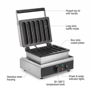 Stainless Steel Waffle Stick Machine 50 300C Adjustable Corn Dog Lolly Waffle Maker Commercial Countertop Snack Dessert Machine