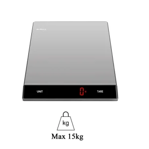 Stainless Steel Waterproof Slim Design Kitchen Scale Digital 15kg Capacity Battery Powered Portable Food Weight Scale