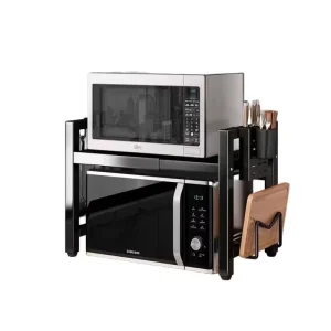 Standing Type Retractable Metal Non Folding Microwave Oven Storage Rack Modern Minimalist Style Kitchen Countertop Multi Purpose