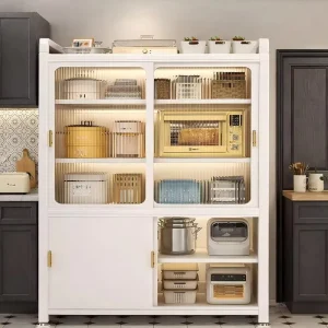 Steel Kitchen Cabinet Modern Pantry Storage Organizer Adjustable Shelves Household Furniture