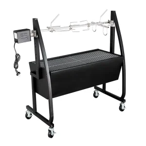 Steel Spit Roaster Rotisserie 1.2m Adjustable Height Trolley Charcoal Roaster for Pig Sheep Lamb BBQ