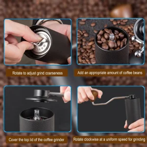 Step Adjustable Manual Coffee Grinder Hand Coffee Mill with CNC Stainless Steel Burr and Wooden Handle for Home Camping