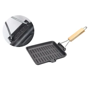 Sturdy Pre-Seasoned Cast Iron Square Grill Pan for Outdoor Camping & Kitchen Cooking