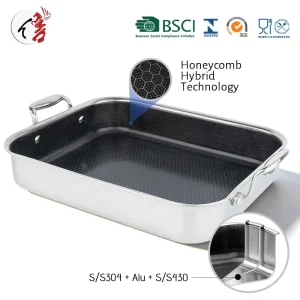 Supplier Grade Deep Square 3 ply Clad Metal Induction Compatible Stainless Steel Roasting Pan Grill Pan Cookware