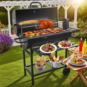 Suppliers Premium Modern Heavy Duty Steel Outdoor Rotisserie BBQ Grill 2 Folding Tables Remote Control Deep Fryer