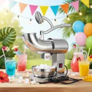 TFU Stainless Steel Electric Portable Silver Dual Blades Ice Crushing Snow Cone Maker Shaving Machine for Home Commercial Use