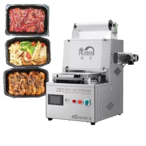 Tabletop Frozen Food Vacuum Tray Sealer Machine Ready Meal Vacuum Cooked Food Packing Machine with Cutting