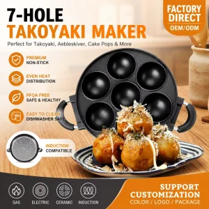 Takoyaki Maker Octopus Balls Grill Pan Non stick Metal Bread Toast Breakfast General Use Gas Induction Cooker 1 2L Colored