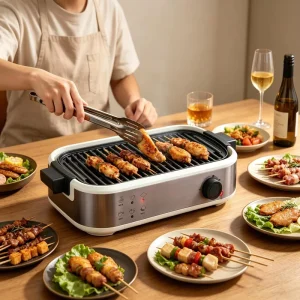 Temperature Controlled Electric BBQ Grill Die-cast Aluminum Non-Stick Griddle Smokeless Easy Clean for Home Indoor Outdoor Use