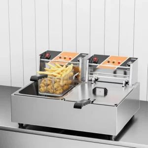 Thickened Stainless Steel Double Pots Deep Fryer Table Top 2x10L Automatic Fryer Commercial Fryer Easy to Clean