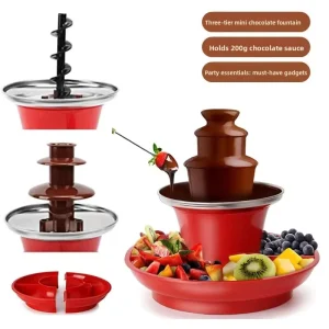 Three-tier Melting Tower Chocolate Waterfall Automatic Fondue Molten chocolate Mixer Fruit Tray Electric ABS Stainless Steel