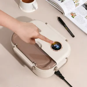 Touch Temperature Display 304 Stainless Steel Lunch Box Leak Proof No Water Needed Electric Lunch Box for Office & Home