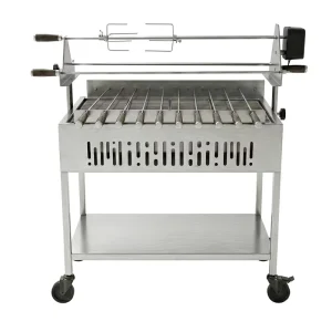 Traditional Greek Souvla Rotisserie Grill Stainless Steel Cypriot Foukou Charcoal BBQ with Automatic Rotating Multi Tier Skewers