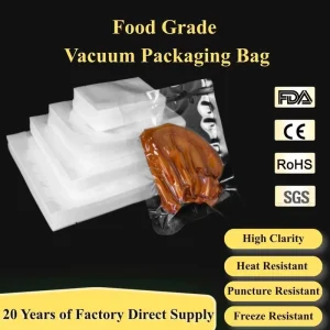 Transparent Vacuum Packaging Bags Puncture Resistant Freezer Safe for Poultry Seafood Dumplings Processed Foods