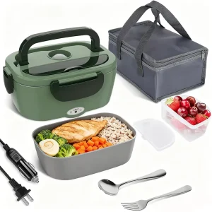 Travel Friendly 1.5L Portable Electric Lunch Box Dual Voltage 110V 220V Stainless Steel Food Warmer Container for Car Home