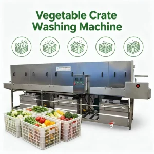 Tunnel Type Plastic Crate Washing Machine Hot Water Disinfection Vegetable Basket Washer