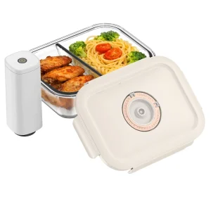 Two Grid Microwavable Airtight Food Storage Container Glass Lunch Boxes with Electric Vacuum Pump