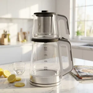Two in One Glass Electric Kettle 1200W 1.8L Tea Infuser Overheat Protection Multi Temp Control Household Tea Maker