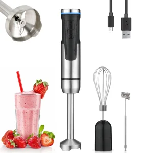 USB Cordless Hand Blender for Household Use Multifunctional Immersion with Whisk and Milk Frother for Soup and Smoothie Mixing
