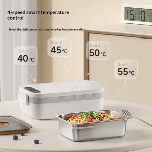 USB Powered Electric Heating Lunch Box with Timing Function Removable Liner & Anhydrous Heating for Student & Office Use