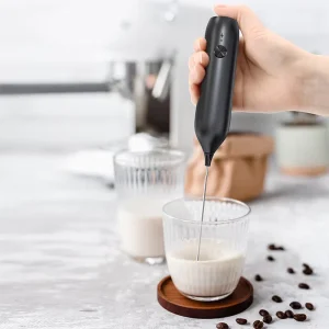 USB Rechargeable Handheld Milk Frother Black Plastic and Stainless Steel Milk Coffee Mixer Egg Whisk