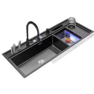 Ultrasonic Large Double Bowl Multifunctional Table Board Kitchen Stainless Steel Sink Smart Fruit Vegetable Washer 1160X480MM