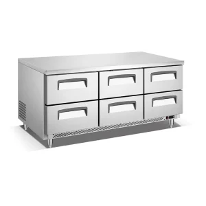 Undercounter 6-Drawer Air Cooling Mechanical Refrigerator with Freezer and Commercial Workbench Kitchen Cabinet