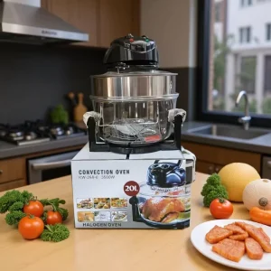 Upgraded 20L Multifunctional Halogen Oven Visible Glass Air Fryer with Heightened Ring Steaming Tray & Frying Tray
