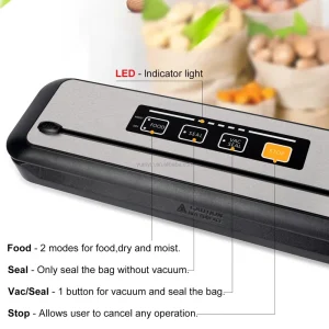 VS 6621 Mini Electric Stainless Steel Vacuum Sealer Low Noise Quick Suction Compact Design Multiple Sealing Modes 5.1 10L