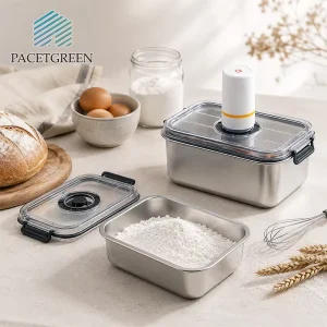 Vacuum Sealer Food Storage Container Set Electric Vacuum Pump for Food Storage Heavy Duty 304 Stainless Steel Food Box with Lid