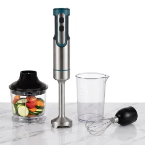 Variable Speed Immersion Hand Blender for Smoothies Household Use with Plastic Container and Push Button Controls