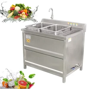Vegetable Washing Machine SUS 304 Stainless Steel Motorized Water Bubble Washer for Leafy Root Vegetables Fruits Long