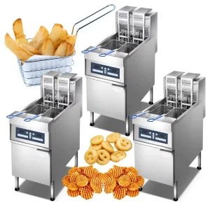 Vertical Commercial Automatic Lifting Electric Double Pot Deep Fryer for Frying Snacks Fried Chicken and French Fries