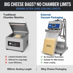Vertical External Stainless Steel Semi Automatic Vacuum Packaging Machine Air Pump Driven Meat Block Packaging Vacuum Sealer