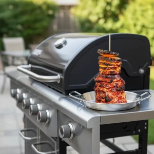 Vertical Food Grade Stainless Steel Meat Rack Rotisserie Chicken Grill Stand Charcoal Heat Resistance BBQ Roasting Skewer Holder