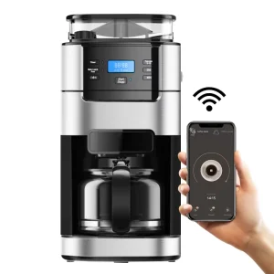 WIFI 1.5L Black Automatic Drip Coffee Machine With Grinder Coffee Maker Electric Drip Coffee Maker