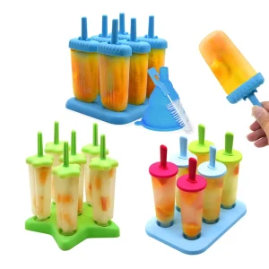 Warehouse Price Custom BPA Free Plastic 6 Cavity Ice Cream Maker Set Reusable DIY Ice Cream Popsicle Mold