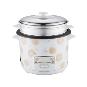 White Printing Flower Rice Cooker 2L 400W 220V Keep Warm Rice Cooker With Steamer