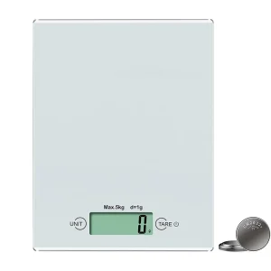 White Tempered Glass Battery Powered Smart Digital Kitchen Scale 5Kg for Food Weighing Baking Cooking