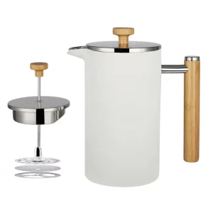 White Wood Handle French Press Stainless Steel French Press Coffee Maker Coffee French Press