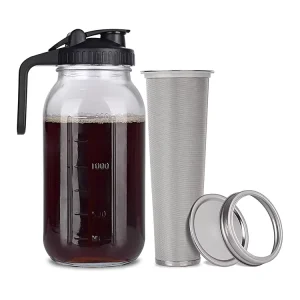 Wide Mouth Glass Mason Jar Clear 32oz 64oz Cold Brew Coffee Maker with Stainless Steel Filter