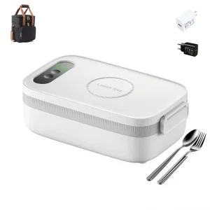 Wireless Heated Electric Lunch Box Stainless Steel Inner Pot USB Battery Powered Digital LED Display Timer Function Car Outdoor