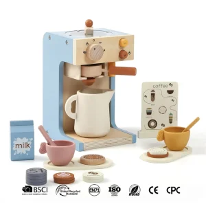 Wooden Coffee Maker Toy Set Montessori Pretend Play Kitchen Play Set Educational Role Play Toy for Toddlers Kids 3+
